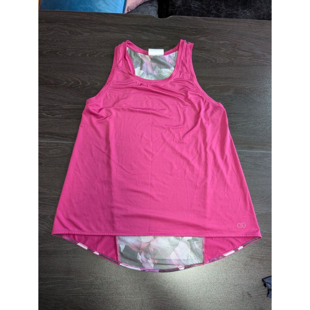 CALIA by Carrie Underwood Pink Floral Mesh Split Racerback Tank Top Size M